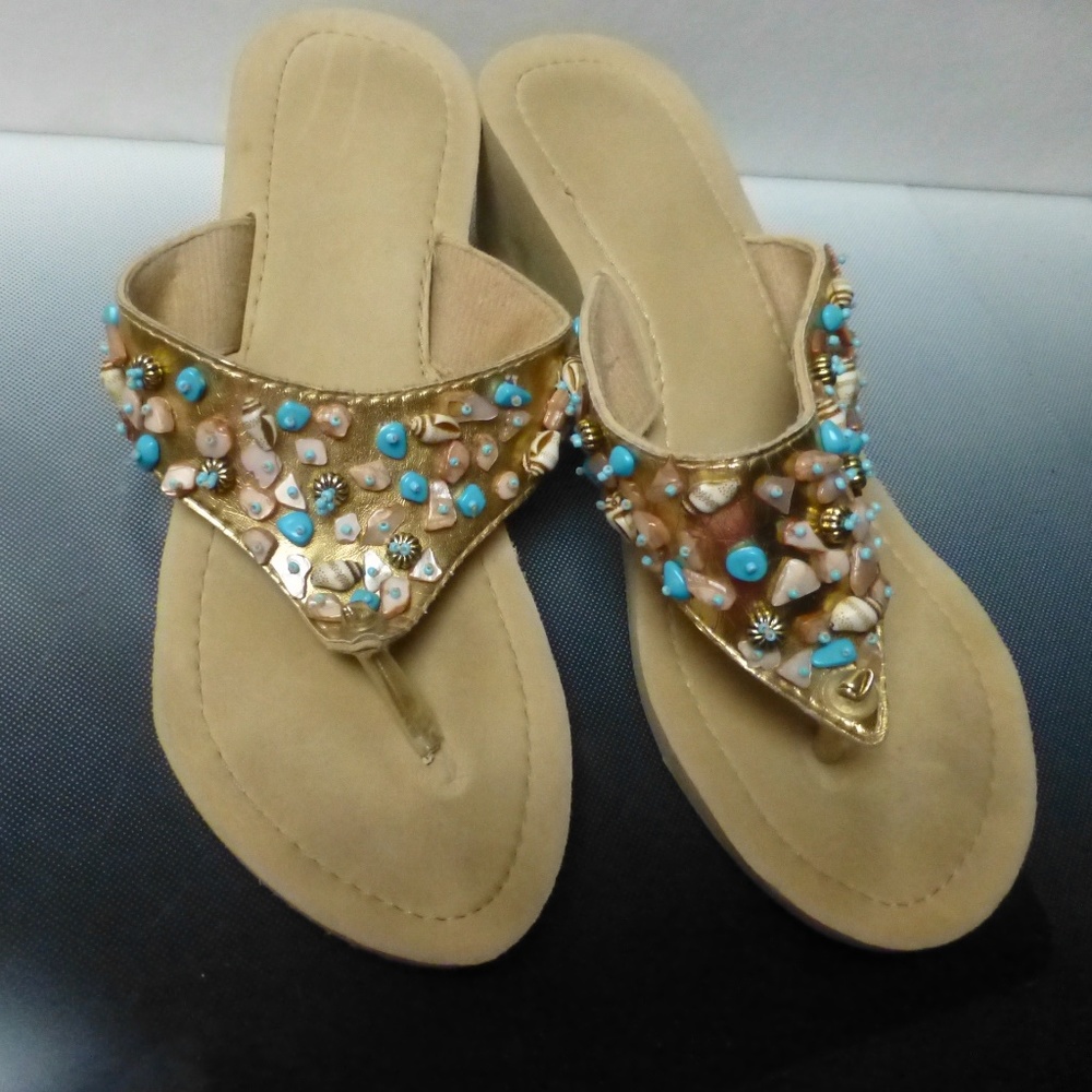 TURQUOISE SHELL GOLD SANDAL WITH BLING PURSE SET